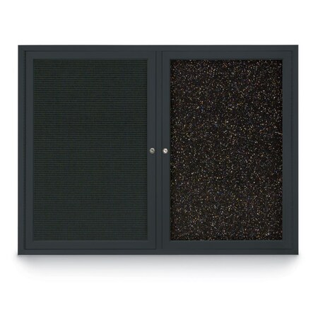 United Visual Products Decor Wood Combo Board, 60"x48", Light Oak/Black Porcelain & Pearl UV704DEFAB-LTOAK-BLKPORC-PEARL